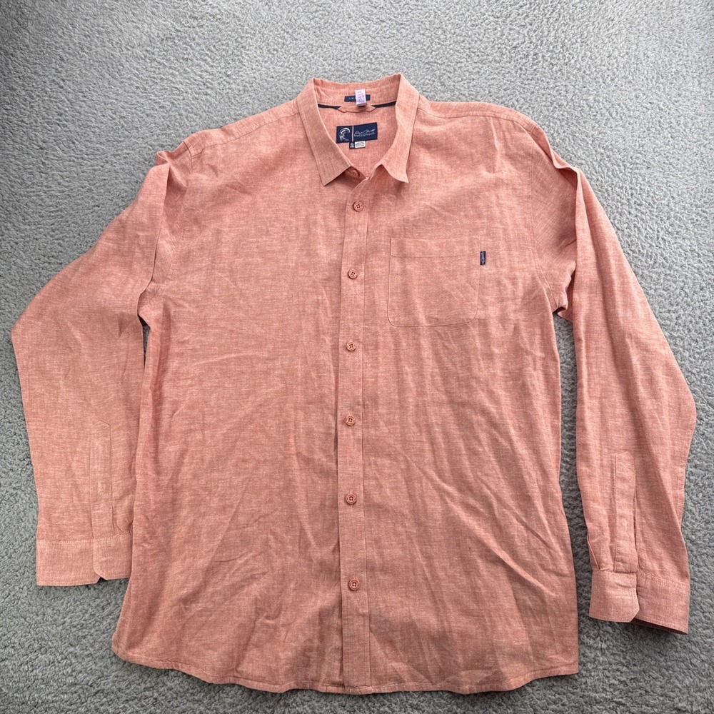 Jack O Neill Linen Shirt Mens XL Light Clay Red Heathered Button Up Long Sleeve